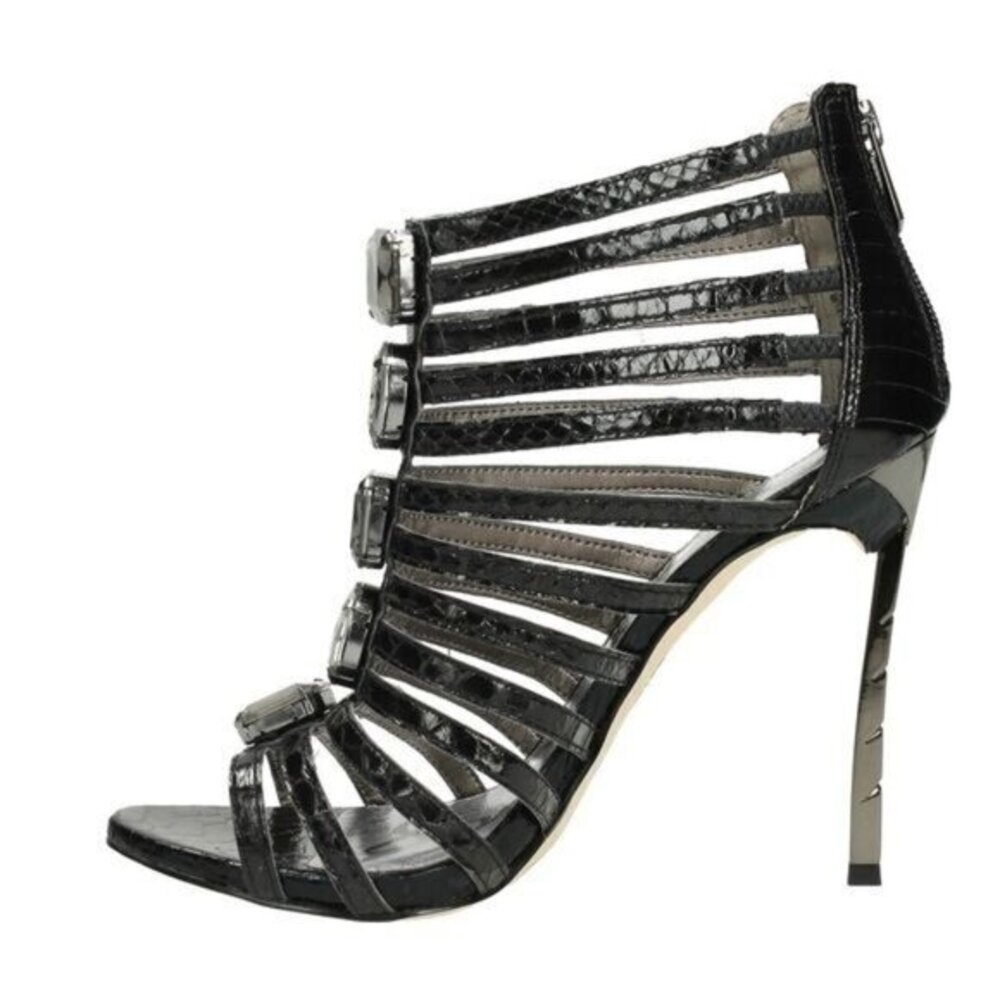 Sam Edelman Heels Hampton Snake Black Leather Crystal Metallic Stiletto 7.5